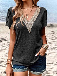 Contrast V-Neck Petal Sleeve Top (5 Colors) Shirts & Tops Krazy Heart Designs Boutique   