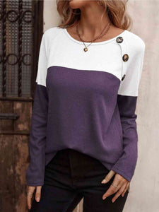 Contrast Round Neck Long Sleeve T-Shirt  Krazy Heart Designs Boutique Lilac S 
