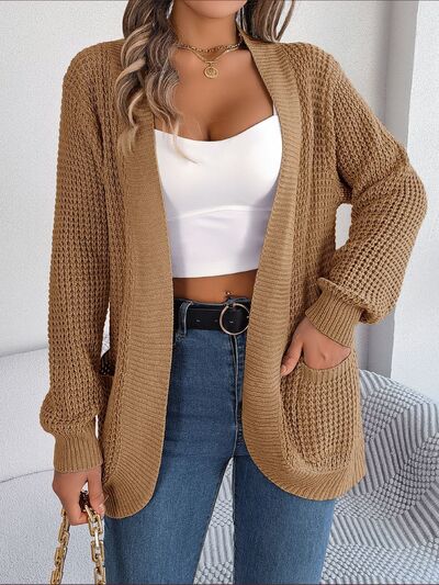 Open Front Ribbed Long Sleeve Cardigan with Pockets (5 Colors) coats Krazy Heart Designs Boutique Caramel S 