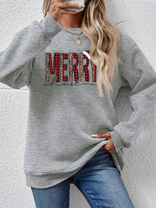 MERRY CHRISTMAS Round Neck Long Sleeve Sweatshirt (9 colors) Shirts & Tops Krazy Heart Designs Boutique Charcoal S 