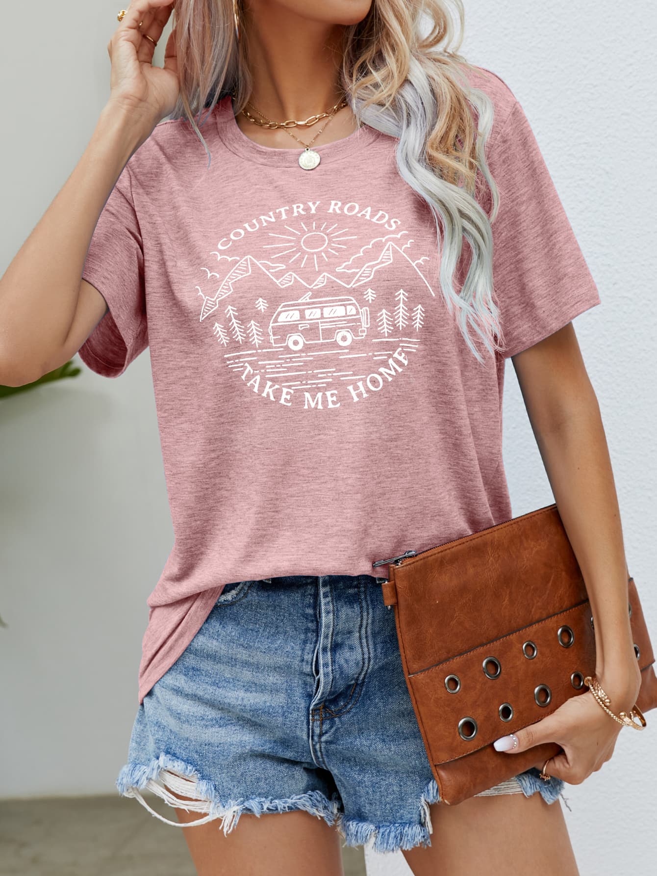 COUNTRY ROADS TAKE ME HOME Graphic Tee (5 Colors)  Krazy Heart Designs Boutique Blush Pink S 