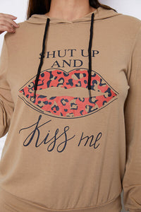 SHUT UP AND KISS ME Lip Graphic Hooded Top and Drawstring Pants Set Loungewear Krazy Heart Designs Boutique   