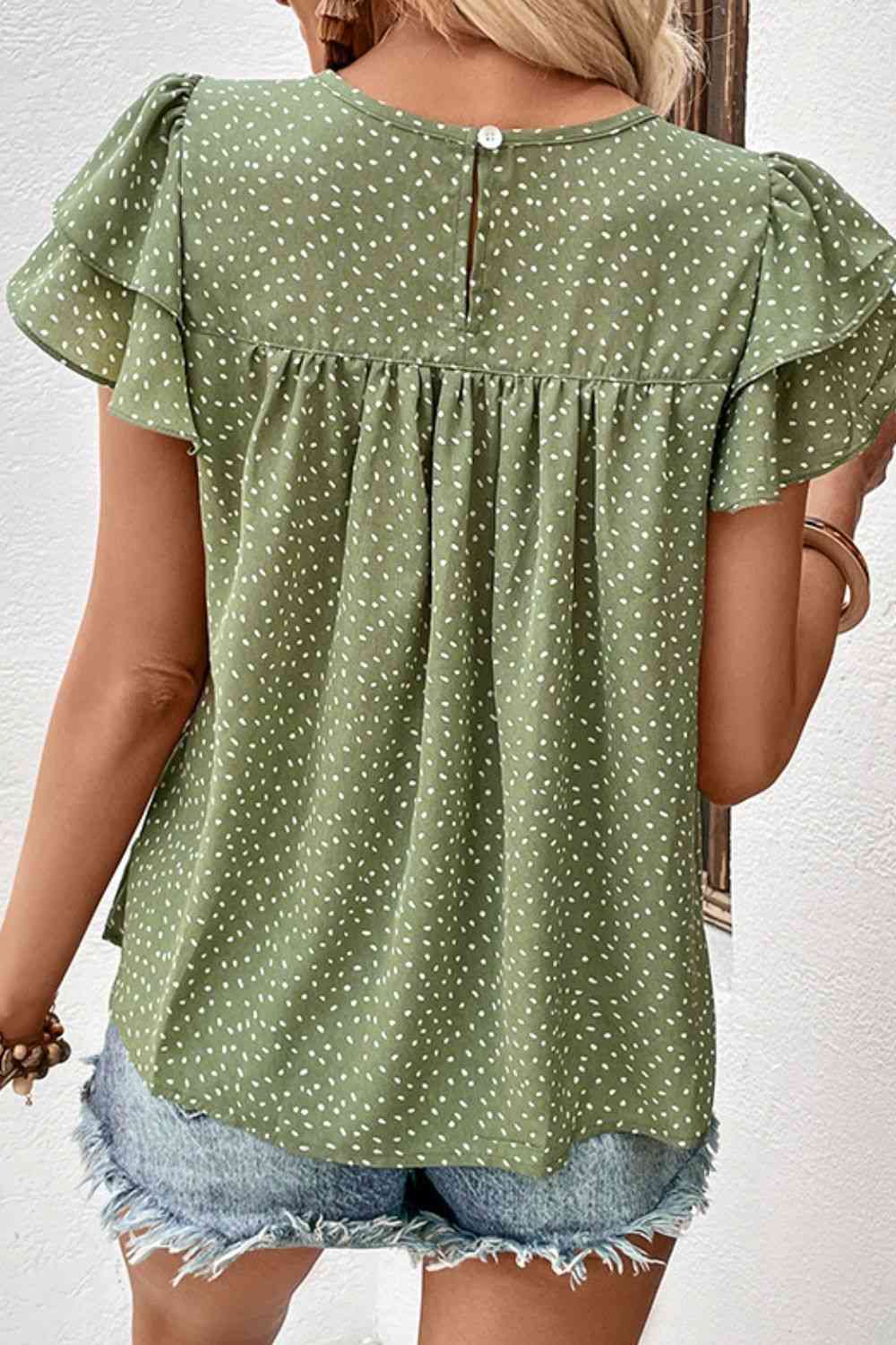 Printed Round Neck Puff Sleeve Blouse  Krazy Heart Designs Boutique   