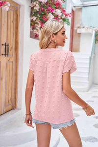 Swiss Dot Petal Sleeve Notched Top (6 Colors)  Krazy Heart Designs Boutique   