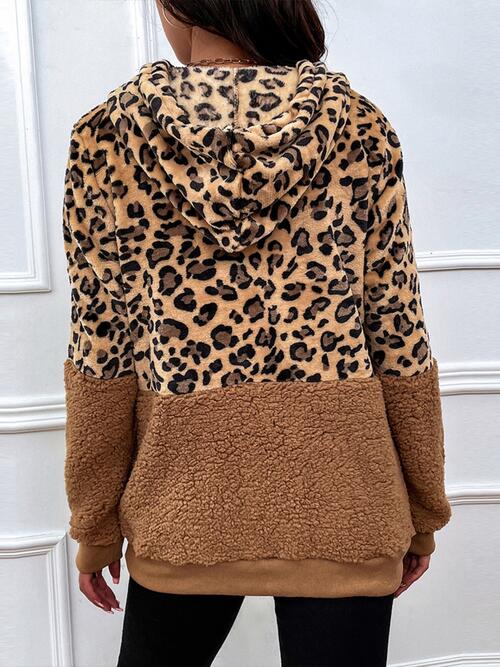 Leopard Print Color Block Drawstring Long Sleeve Hoodie Shirts & Tops Krazy Heart Designs Boutique   