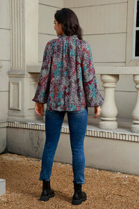 Tie Neck Baby Doll Heathered Balloon Sleeve Blouse Shirts & Tops Krazy Heart Designs Boutique   
