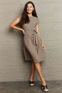 All Over Print Round Neck Tie Waist Dress (2 Colors)  Krazy Heart Designs Boutique   