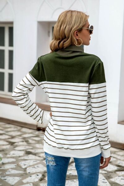 Striped Contrast Turtleneck Sweater (5 Colors) Shirts & Tops Krazy Heart Designs Boutique   