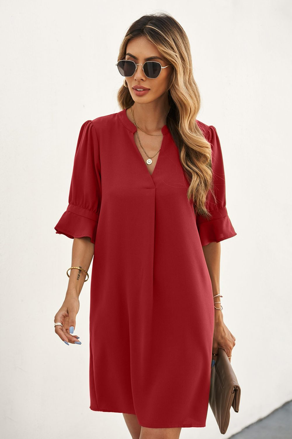 Puff Sleeve Notched Mini Shift Dress (4 Colors)  Krazy Heart Designs Boutique   