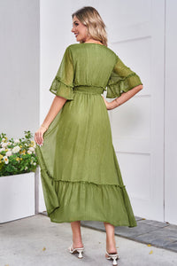 V-Neck Flounce Sleeve Smocked Waist High Slit Dress (4 Colors)  Krazy Heart Designs Boutique   