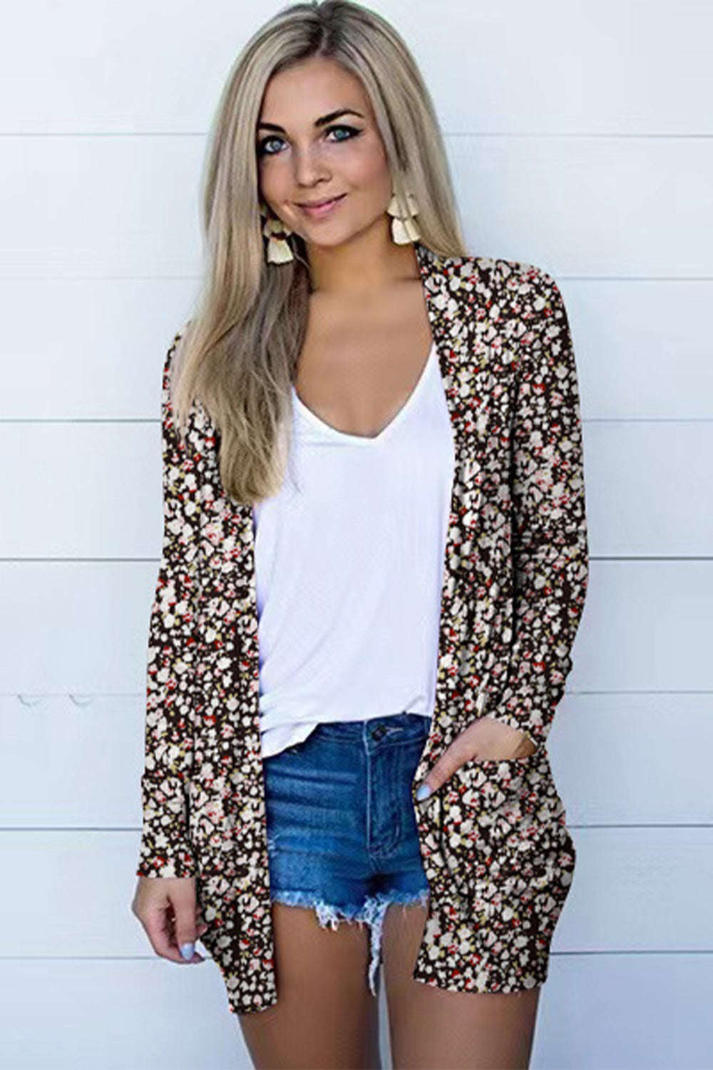 Printed Long Sleeve Cardigan (3 Color Styles)  Krazy Heart Designs Boutique Black S 