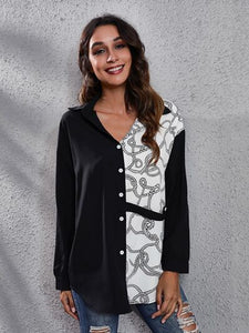 Contrast Color Button Up Long Sleeve Shirt Shirts & Tops Krazy Heart Designs Boutique Black S 