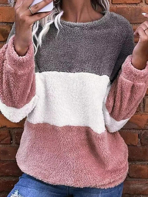 Color Block Round Neck Long Sleeve Sweatshirt  Krazy Heart Designs Boutique   