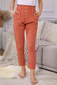 Linen Blend Pocketed Pants (2 Colors)  Krazy Heart Designs Boutique Orange S 