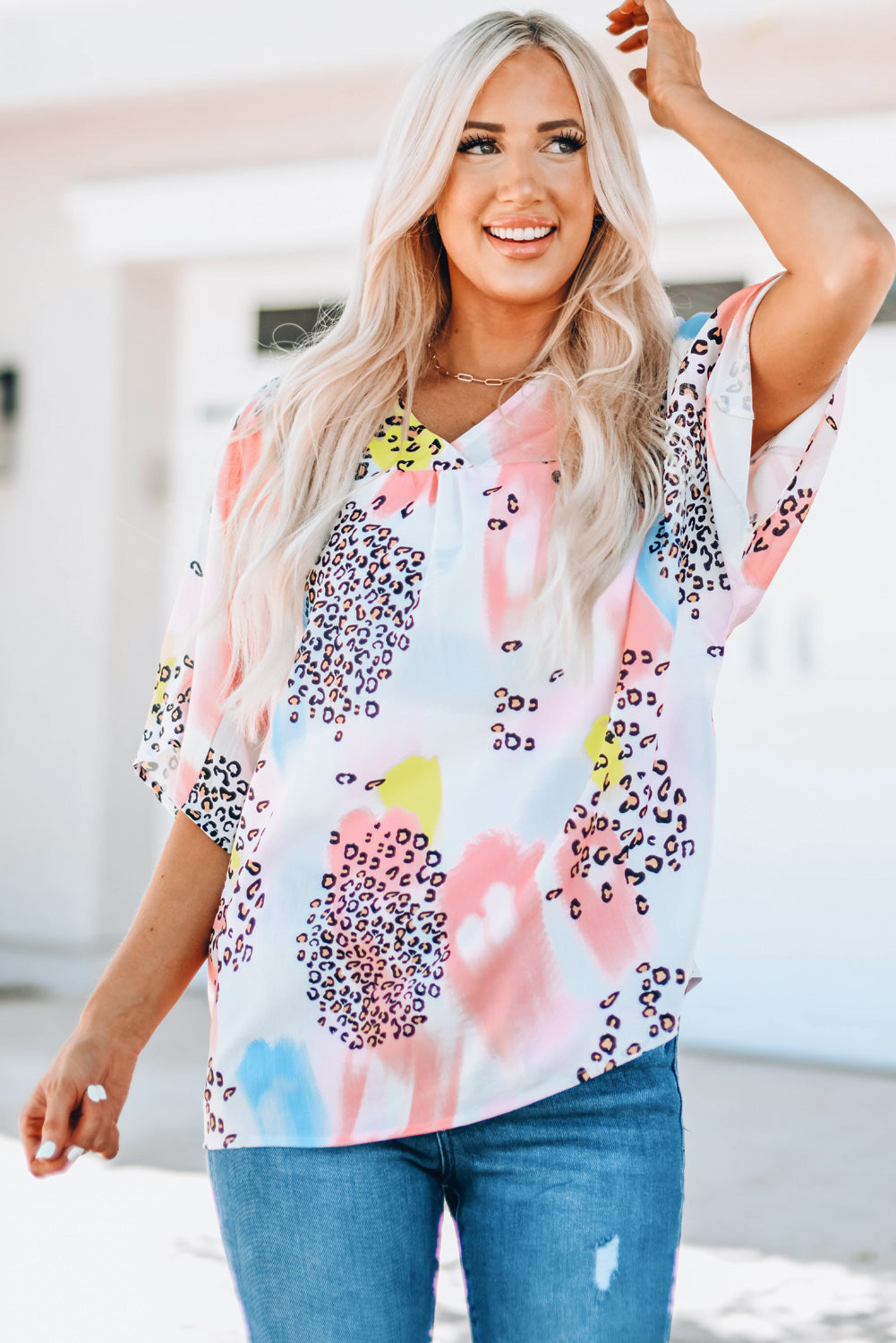 Mixed Print V-Neck Half Sleeve Top  Krazy Heart Designs Boutique   