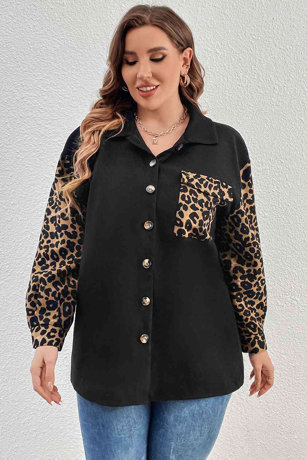Plus Size Leopard Shacket  Krazy Heart Designs Boutique Black 1XL 