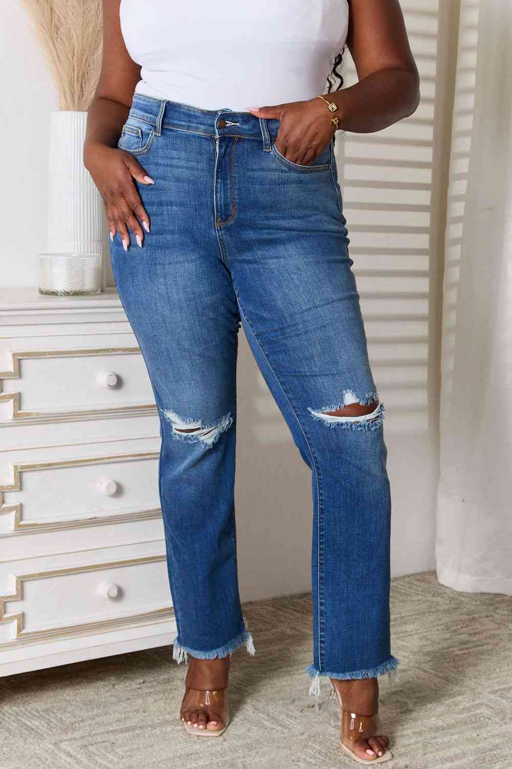 Judy Blue Full Size Distressed Raw Hem Jeans  Krazy Heart Designs Boutique Medium 0(24) 