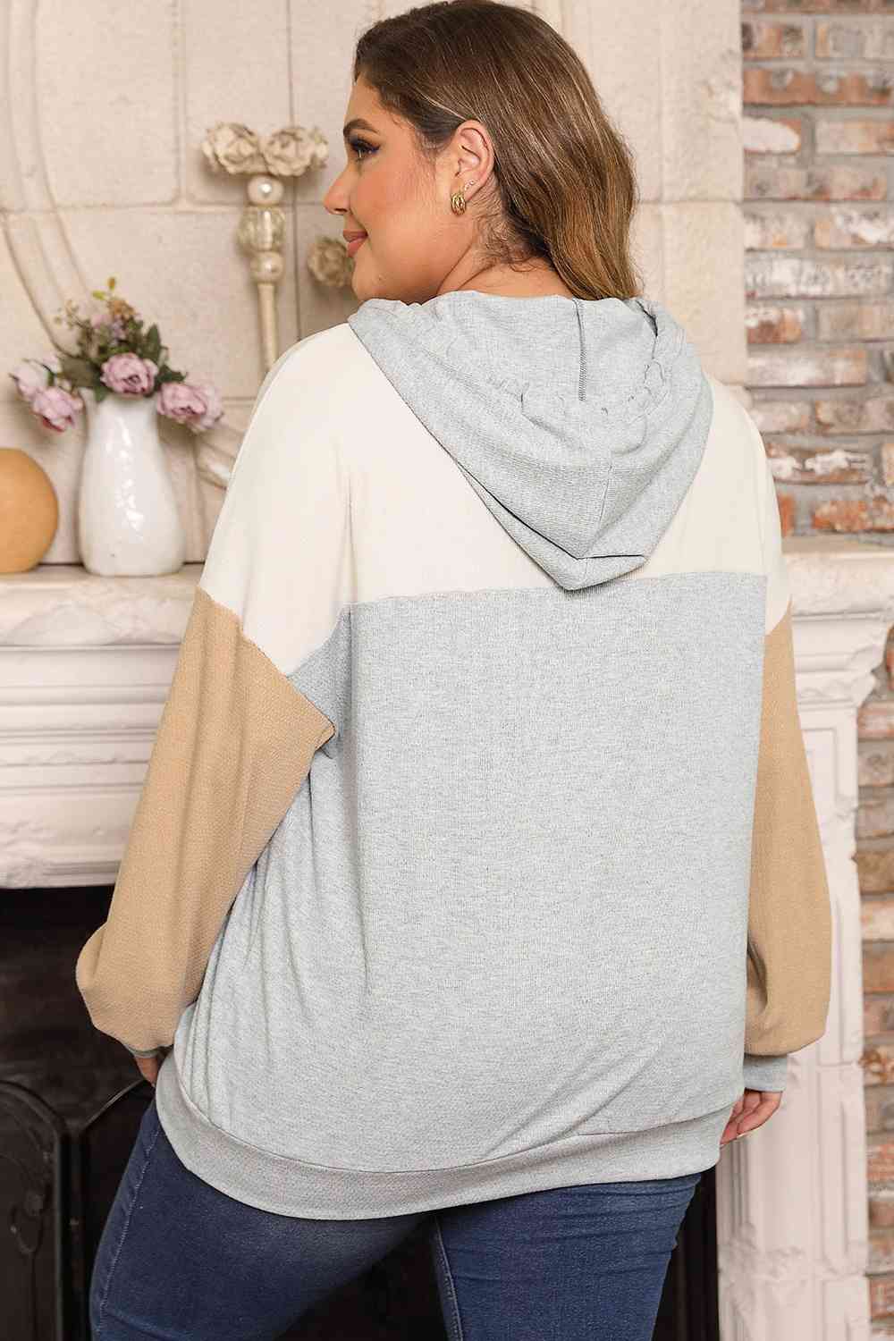 Plus Size Color Block Drawstring Long Sleeve Hoodie Shirts & Tops Krazy Heart Designs Boutique   