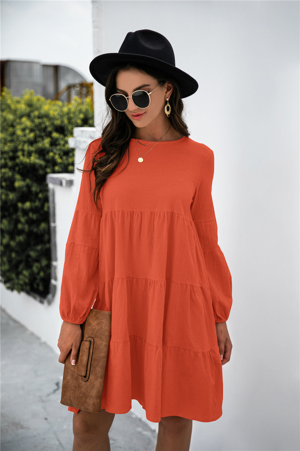 KHD Balloon Sleeve Keyhole Tiered Dress (3 Colors)  Krazy Heart Designs Boutique Orange S 