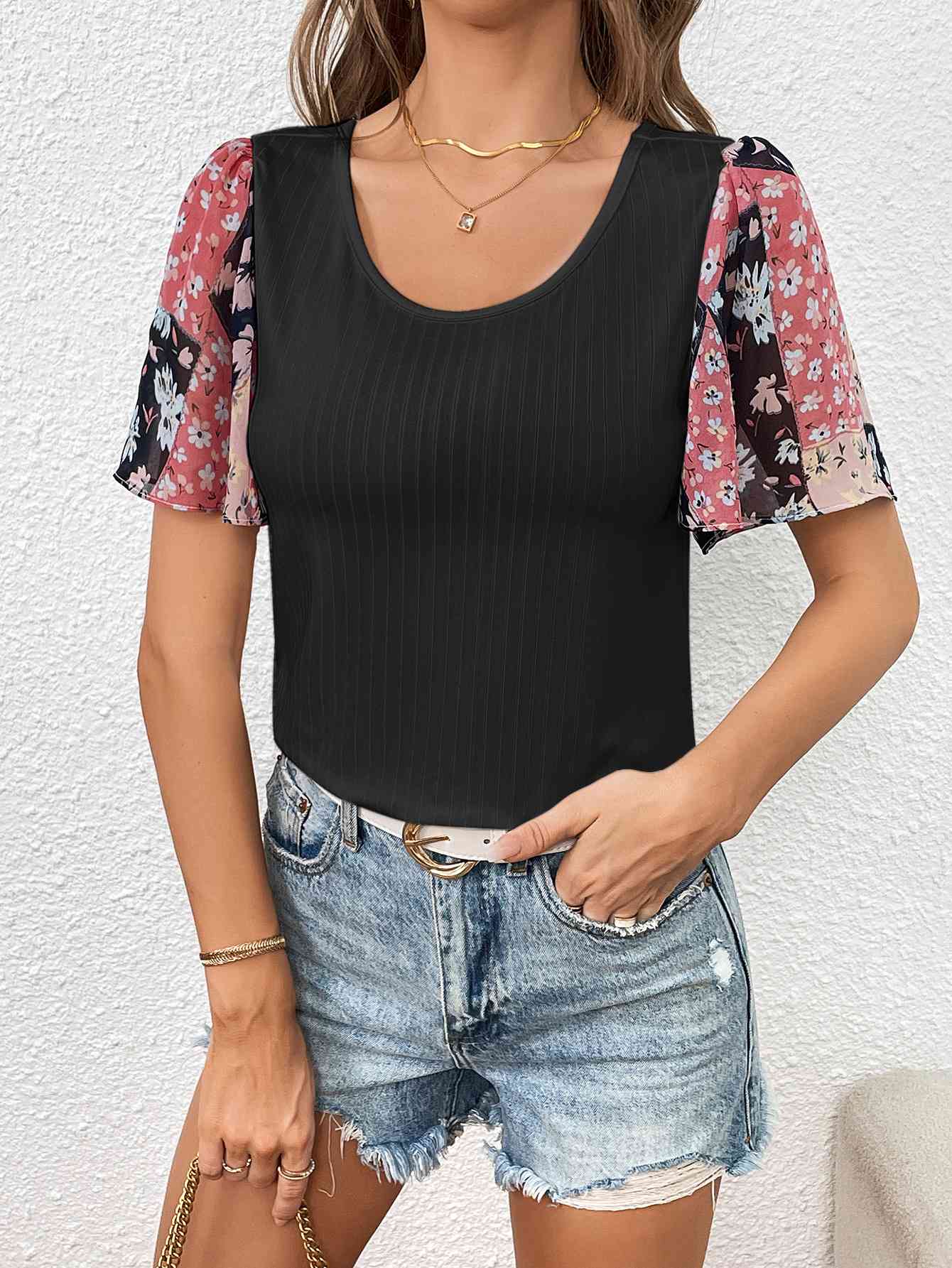 Printed Puff Sleeve Round Neck Tee (3 Colors)  Krazy Heart Designs Boutique   