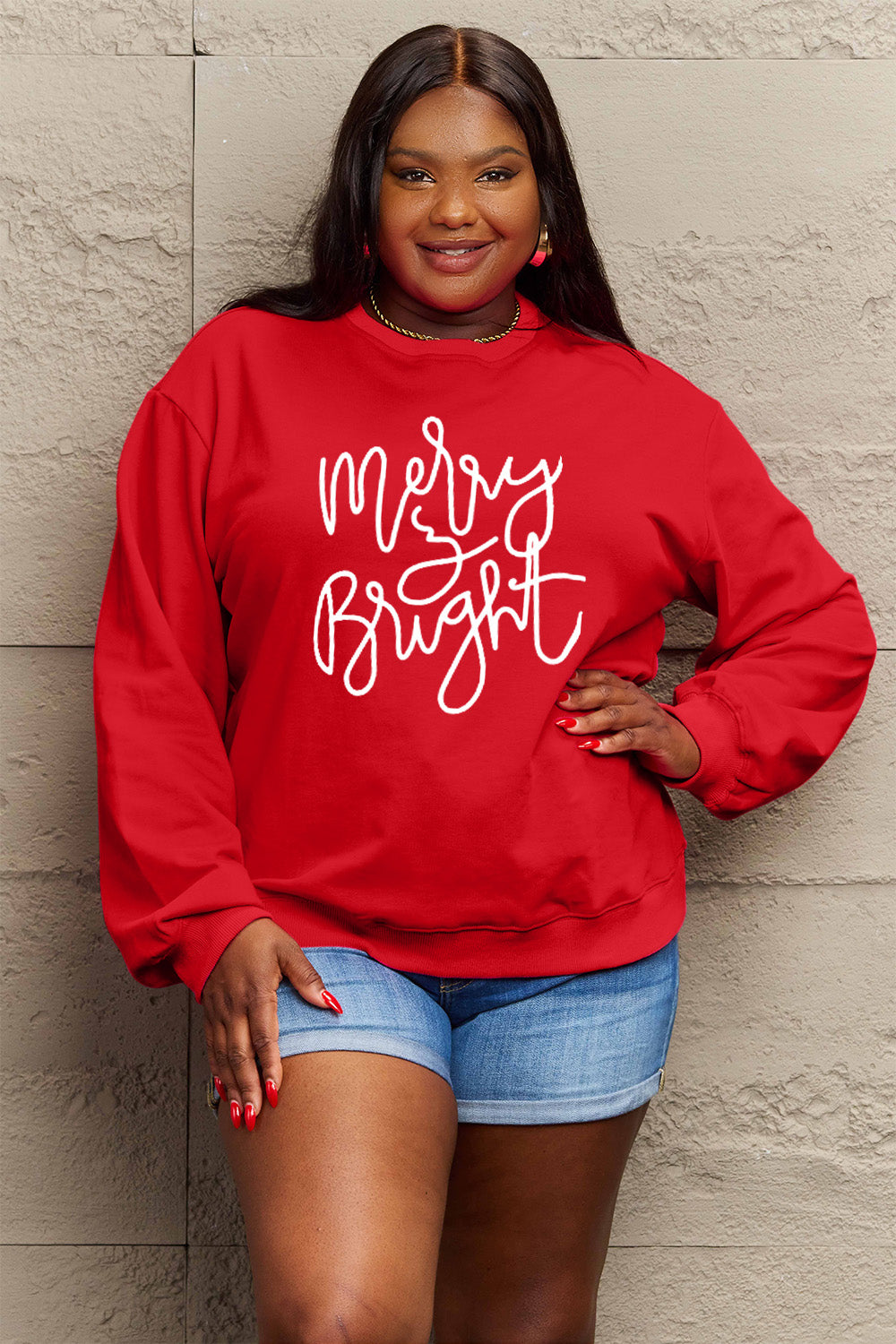 Simply Love Full Size MERRY AND BRIGHT Graphic Sweatshirt (3 Colors)  Krazy Heart Designs Boutique   
