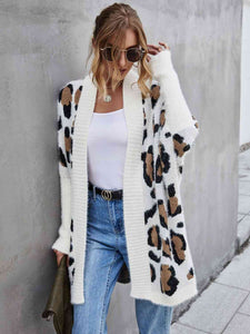 Leopard Pattern Fuzzy Cardigan (3 Colors)  Krazy Heart Designs Boutique White S 
