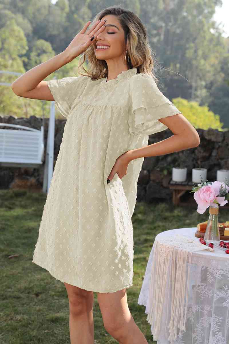 Swiss Dot Round Neck Flutter Sleeve Dress (6 Colors)  Krazy Heart Designs Boutique   