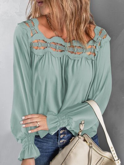 Cutout Square Neck Long Sleeve Blouse (5 Colors) Shirts & Tops Krazy Heart Designs Boutique Gum Leaf S 