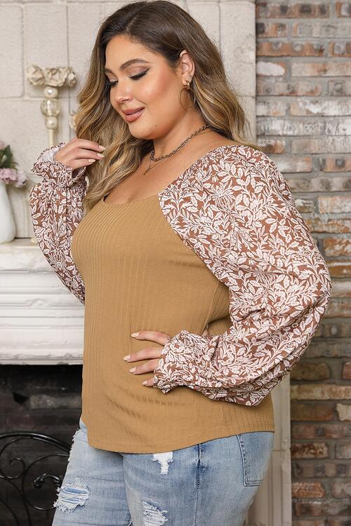 Plus Size Floral Square Neck Flounce Sleeve Blouse Shirts & Tops Krazy Heart Designs Boutique   