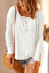 Waffle Knit Henley Long Sleeve Top (8 Colors) Shirts & Tops Krazy Heart Designs Boutique White S 
