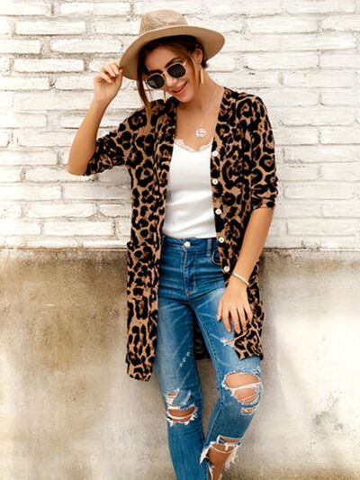 Leopard Print Button Up Long Sleeve Cardigan Shirts & Tops Krazy Heart Designs Boutique Leopard S 