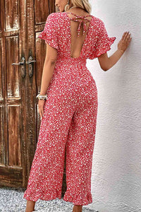 Printed Tie Back Ruffled Jumpsuit  Krazy Heart Designs Boutique   