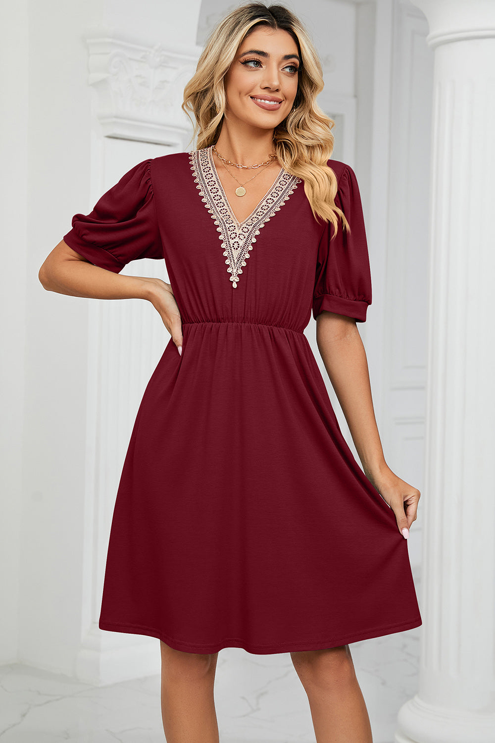 V-Neck Puff Sleeve Dress (8 Colors) Dress Krazy Heart Designs Boutique   