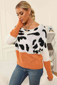 Full Size Two-Tone Boat Neck Sweater (3 Colors) Shirts & Tops Krazy Heart Designs Boutique   