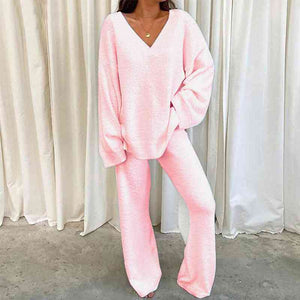 V-Neck Long Sleeve Top and Long Pants Set (5 Colors)  Krazy Heart Designs Boutique Blush Pink S 