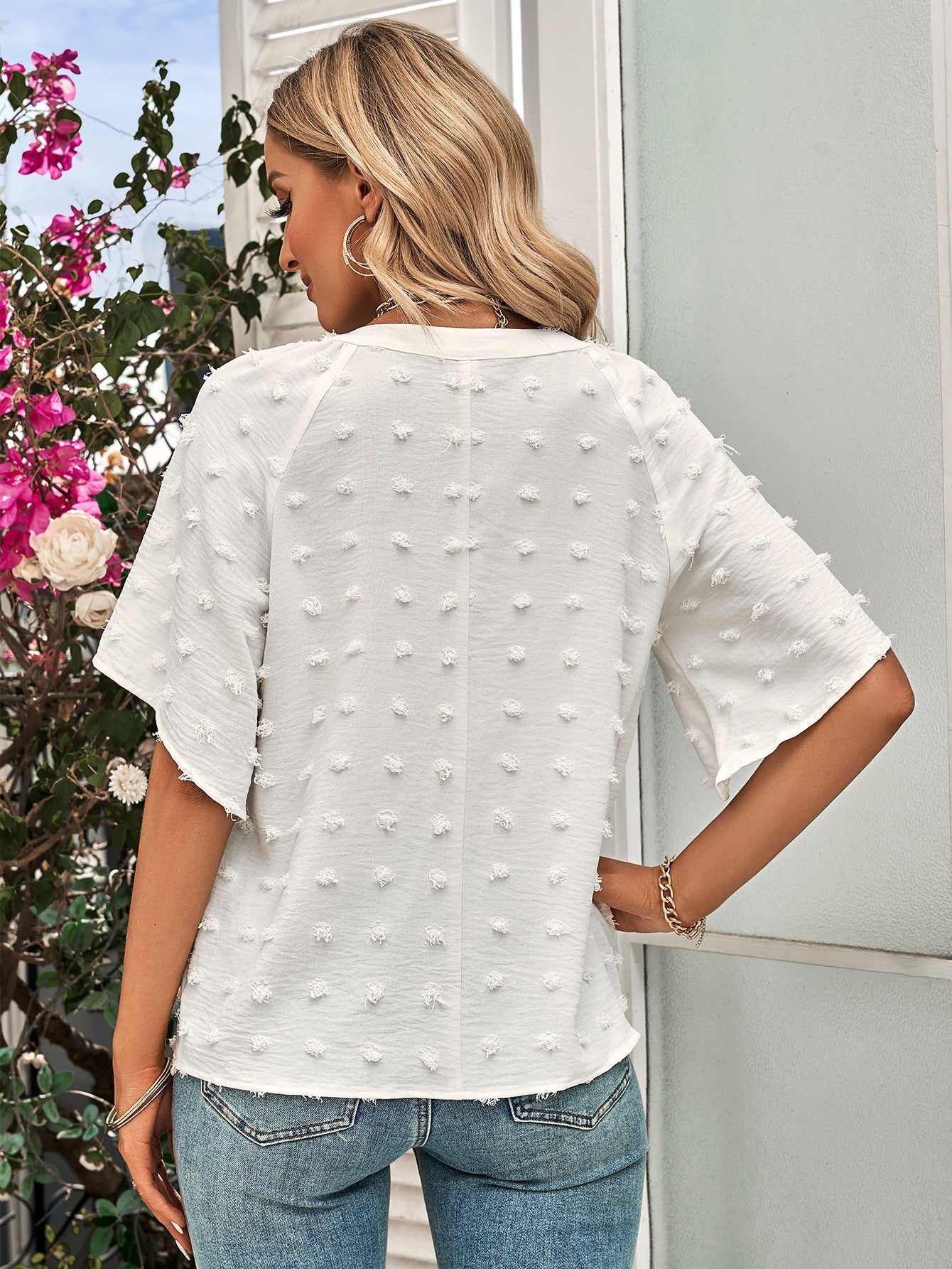 Swiss Dot Notched Neck Flare Sleeve Blouse (3 Colors)  Krazy Heart Designs Boutique   