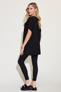 Zenana Plus Size Short Sleeve Slit T-Shirt and Leggings Lounge Set Loungewear Krazy Heart Designs Boutique   