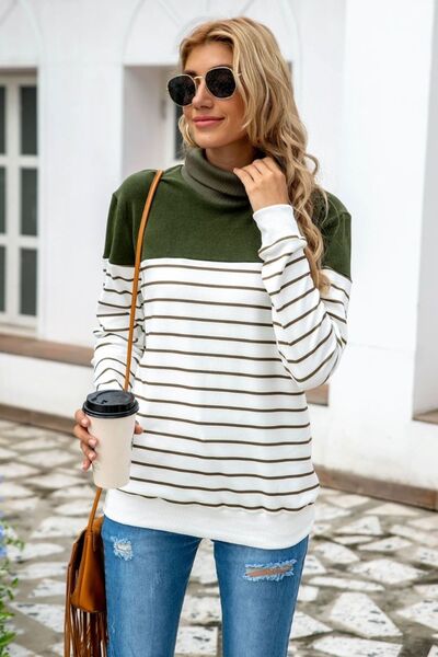 Striped Contrast Turtleneck Sweater (5 Colors) Shirts & Tops Krazy Heart Designs Boutique   