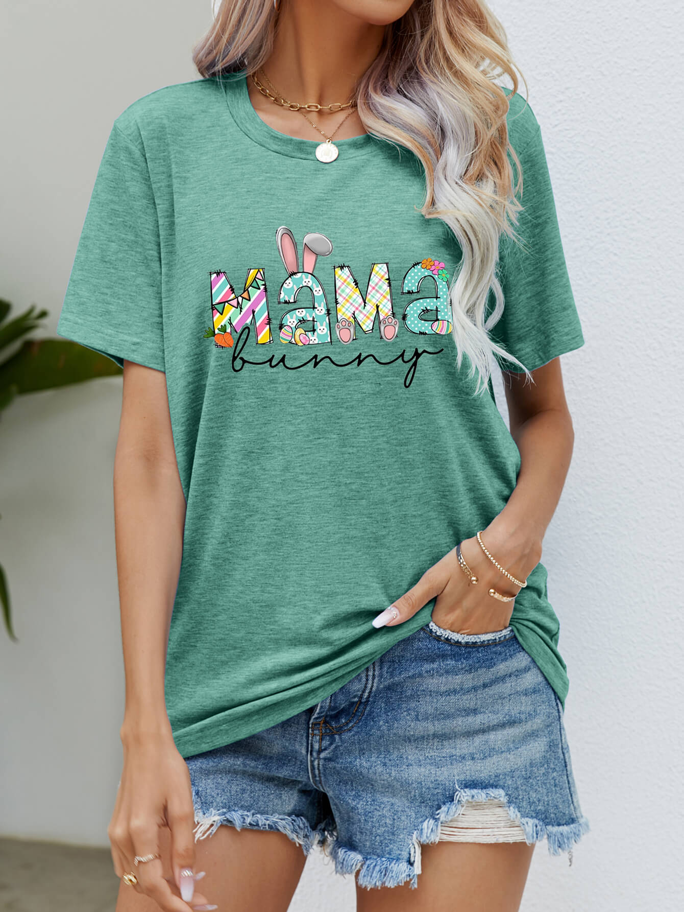 MAMA BUNNY Easter Graphic Tee (6 Colors)  Krazy Heart Designs Boutique Gum Leaf S 