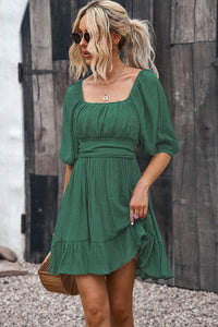 Tie-Back Ruffled Hem Square Neck Mini Dress (13 Colors)  Krazy Heart Designs Boutique Green S 