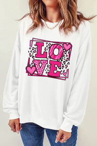LOVE Round Neck Dropped Shoulder Sweatshirt Shirts & Tops Krazy Heart Designs Boutique White S 