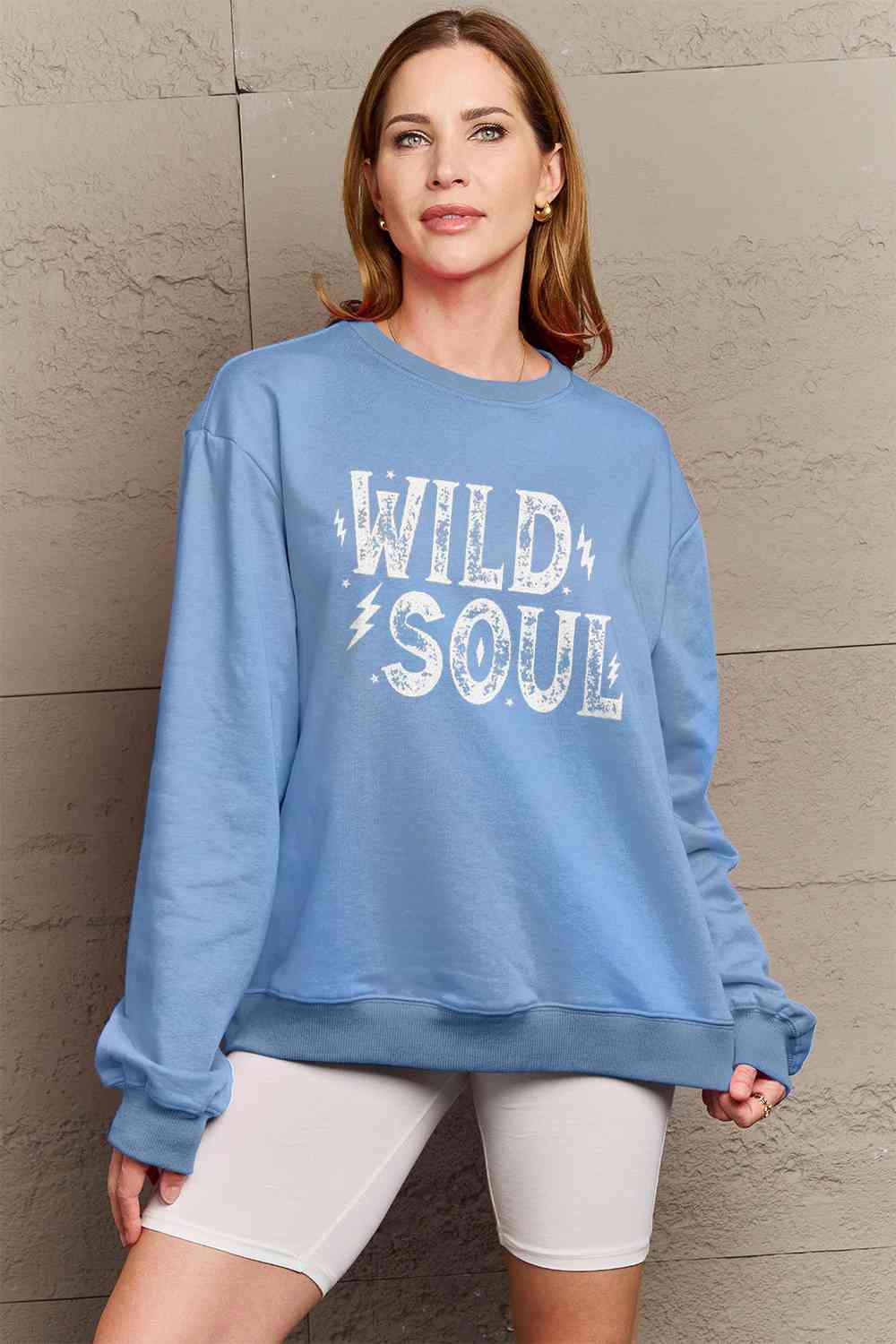 Simply Love Full Size WILD SOUL Graphic Sweatshirt (5 Colors)  Krazy Heart Designs Boutique Misty  Blue S 