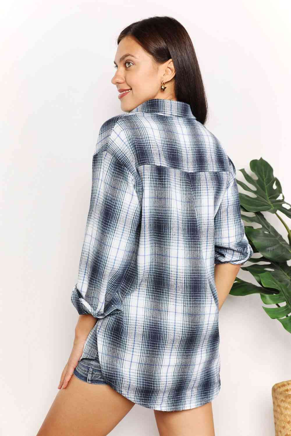 Double Take Plaid Dropped Shoulder Shirt (4 Colors)  Krazy Heart Designs Boutique   