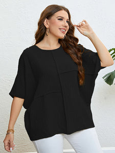 Plus Size Seam Detail Half Sleeve Top (3 Colors)  Krazy Heart Designs Boutique Black 1XL 