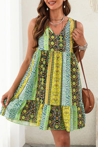 Bohemian Printed V-Neck Mini Dress Dress Krazy Heart Designs Boutique Chartreuse S 