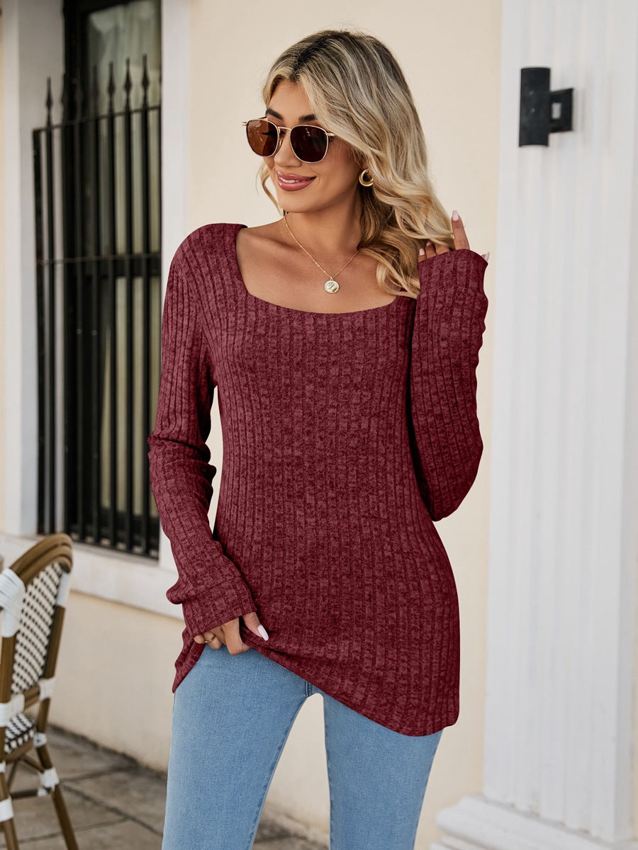 Square Neck Ribbed Long Sleeve Top (7 Colors)  Krazy Heart Designs Boutique Wine S 