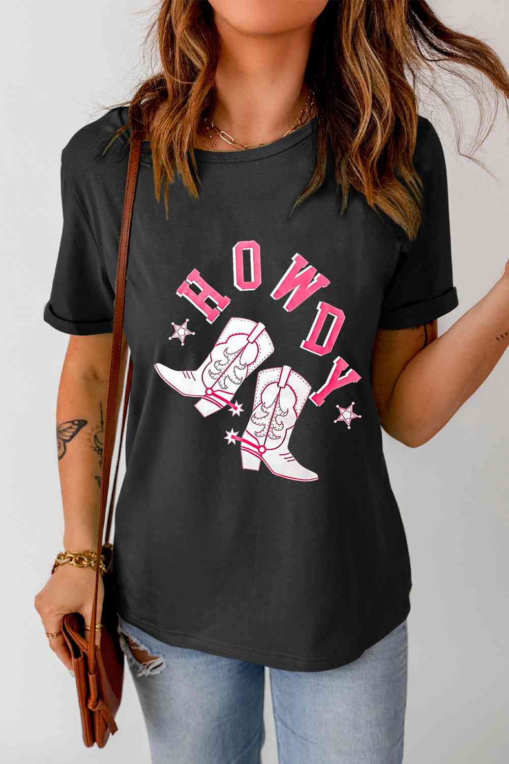HOWDY Cowboy Boots Graphic Tee Shirts & Tops Krazy Heart Designs Boutique   