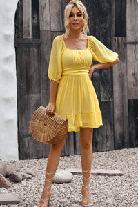 Tie-Back Ruffled Hem Square Neck Mini Dress (13 Colors)  Krazy Heart Designs Boutique Yellow S 