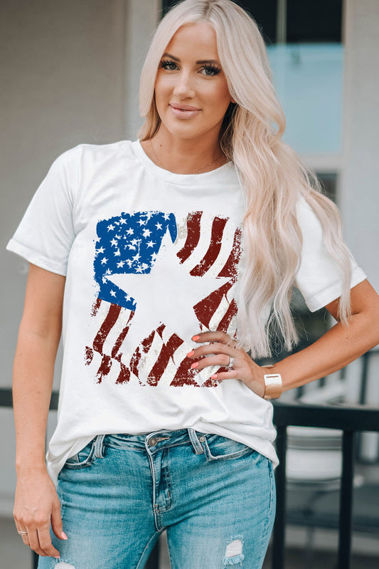 US Flag Graphic Round Neck Tee  Krazy Heart Designs Boutique White S 