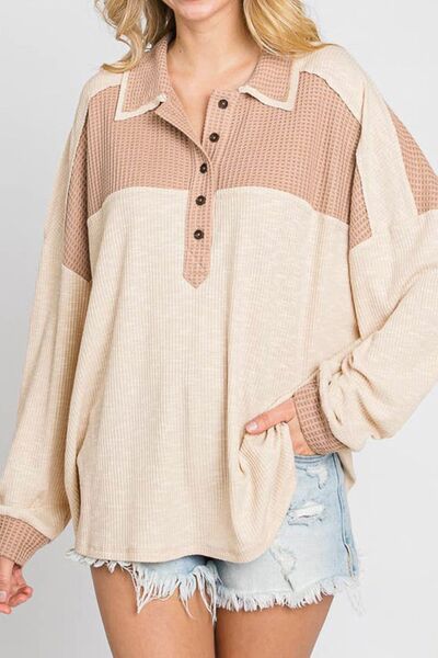 Color Block Half Button Up Blouse Shirts & Tops Krazy Heart Designs Boutique   